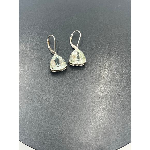 DK 925 Designer Sterling Silver Trillion Cut Green Amethyst Leverback Earrings - Picture 3 of 10